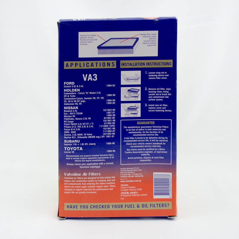 Valvoline Air Filter VA3 A360 Interchange