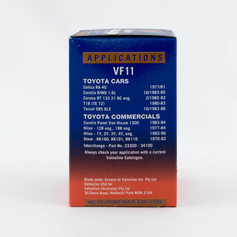 Valvoline Fuel Filter VF11 Z205 Interchange