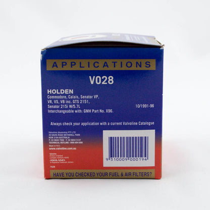 Valvoline Oil Filter VO28 Z160 Interchange